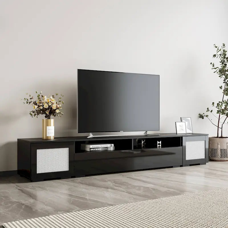 Mobile TV nero da 82,6" con ante a pressione e luci a LED per TV fino a 90"