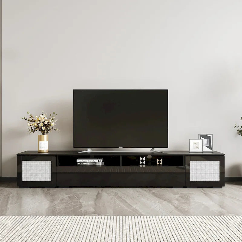 Mobile TV nero da 82,6" con ante a pressione e luci a LED per TV fino a 90"