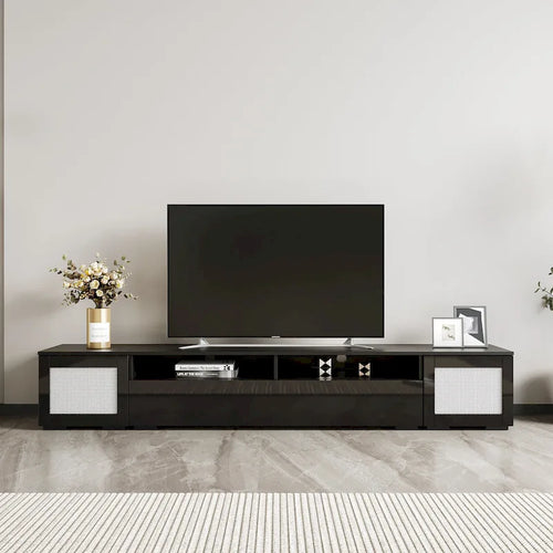 Mobile TV nero da 82,6" con ante a pressione e luci a LED per TV fino a 90"