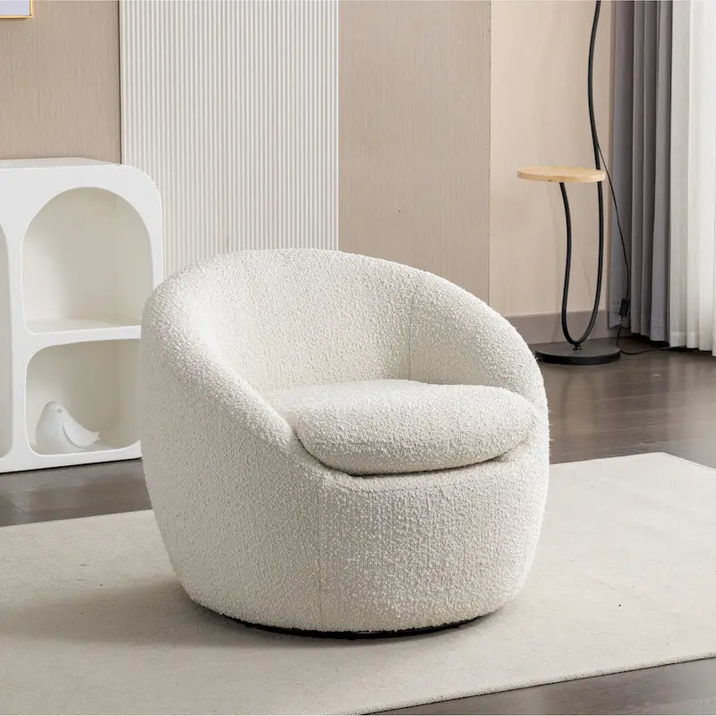 Poltrona a botte in bouclé bianco crema 31 con base girevole