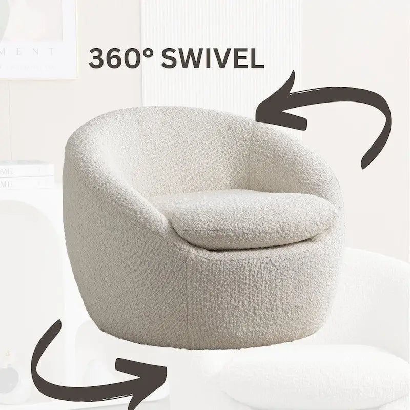 Poltrona a botte in bouclé bianco crema 31 con base girevole
