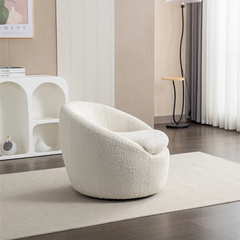 Poltrona a botte in bouclé bianco crema 31 con base girevole