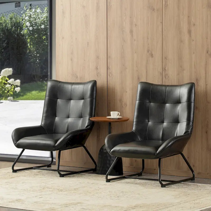 Set di 2 Poltrone Accent Wingback in Similpelle con Altezza di 35,5" e Gambe in Metallo