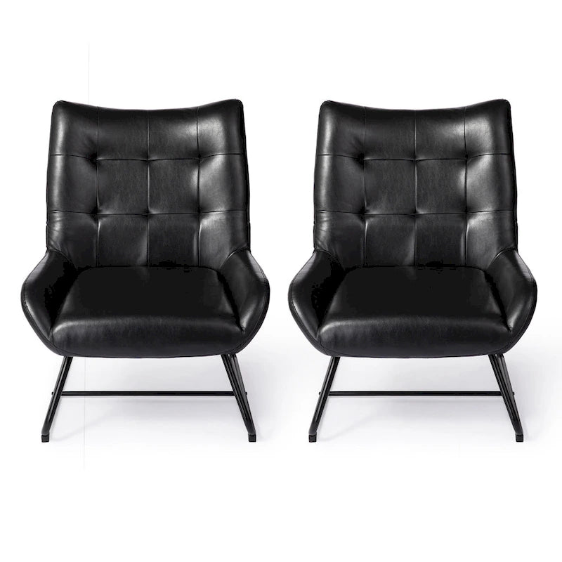 Set di 2 Poltrone Accent Wingback in Similpelle con Altezza di 35,5" e Gambe in Metallo