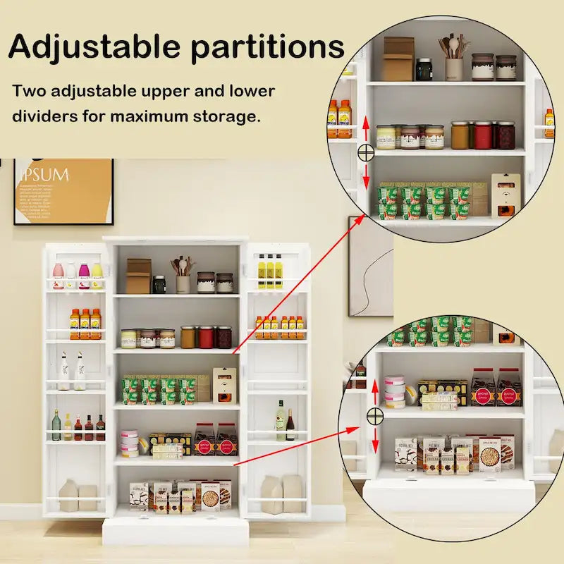 Credenza per dispensa da cucina a 50 LED, mobiletto a buffet autoportante con 2 ante con ripiani e 2 mensole regolabili