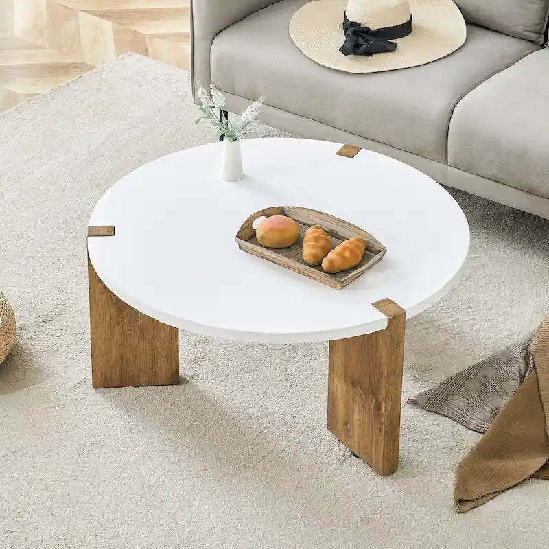 Tavolino da caffè Tavolino rotondo con gambe rettangolari Tavolino centrale in legno per soggiorno