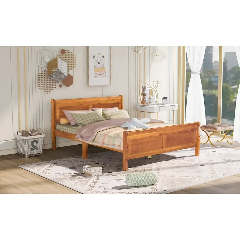 Letto a piattaforma matrimoniale in legno con testiera e supporto a doghe in legno, rovere