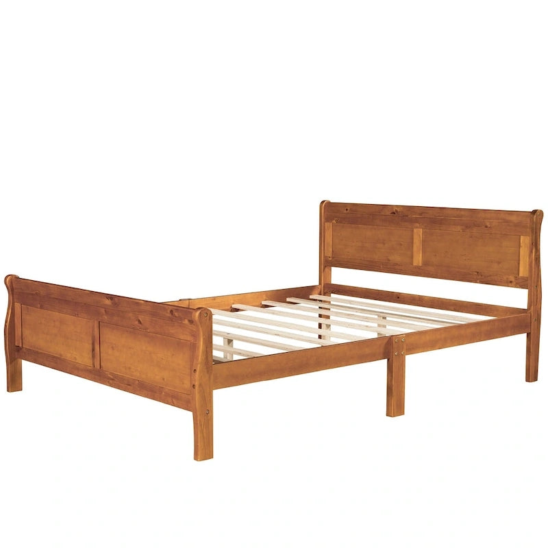 Letto a piattaforma matrimoniale in legno con testiera e supporto a doghe in legno, rovere
