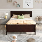 Letto a piattaforma matrimoniale in legno con testiera e supporto a doghe in legno, rovere