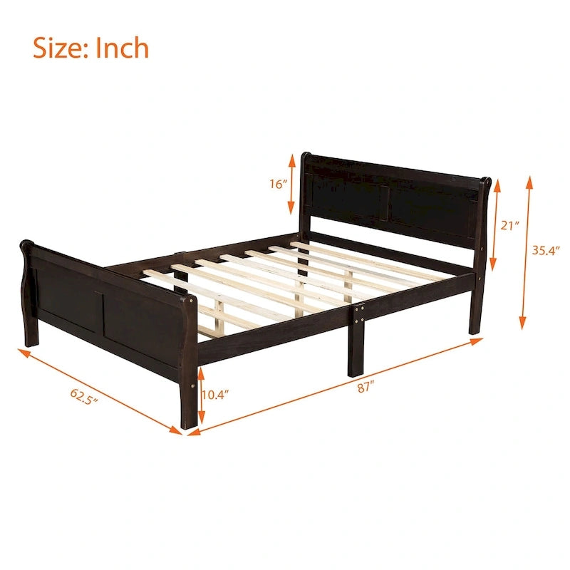 Letto a piattaforma matrimoniale in legno con testiera e supporto a doghe in legno, rovere