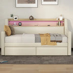 Divano letto imbottito singolo con contenitore e luci LED
