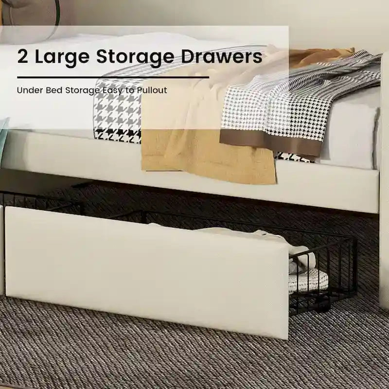 Divano letto imbottito singolo con contenitore e luci LED