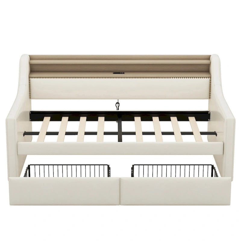 Divano letto imbottito singolo con contenitore e luci LED