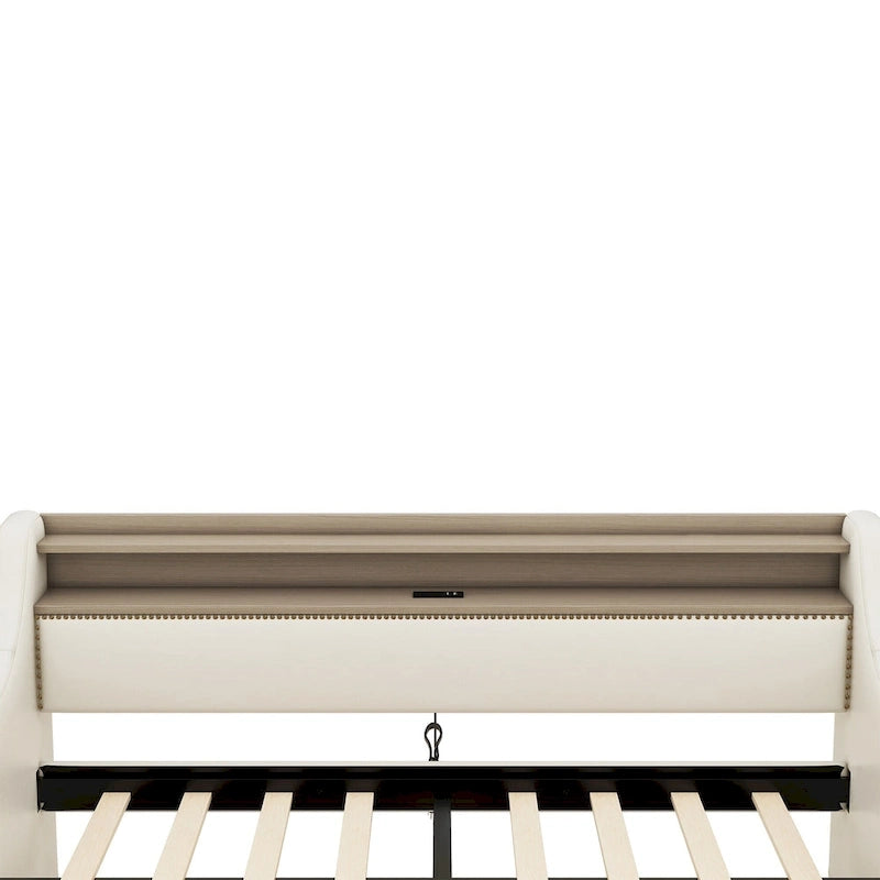 Divano letto imbottito singolo con contenitore e luci LED