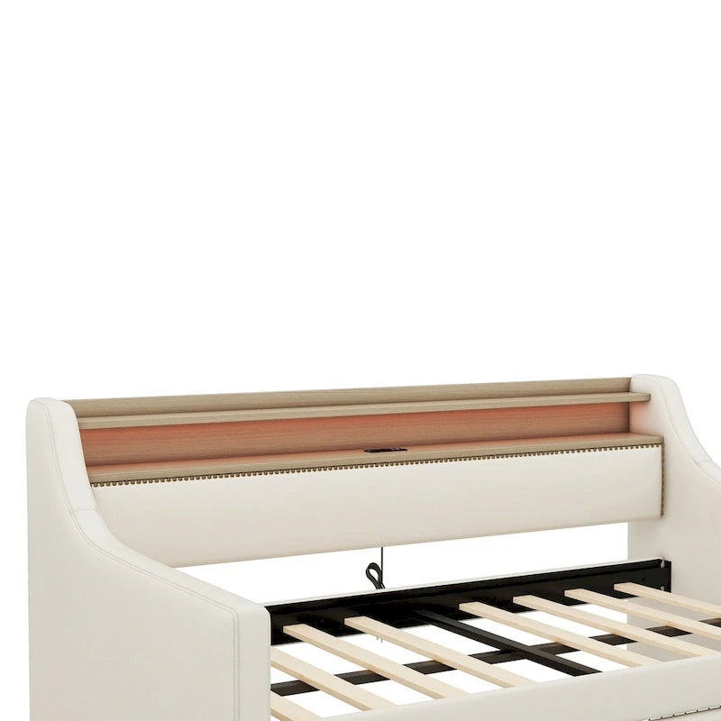 Divano letto imbottito singolo con contenitore e luci LED
