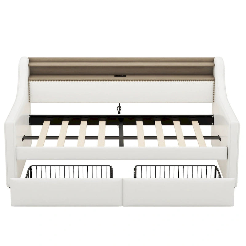 Divano letto imbottito singolo con contenitore e luci LED
