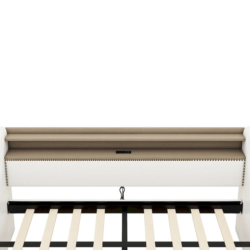 Divano letto imbottito singolo con contenitore e luci LED