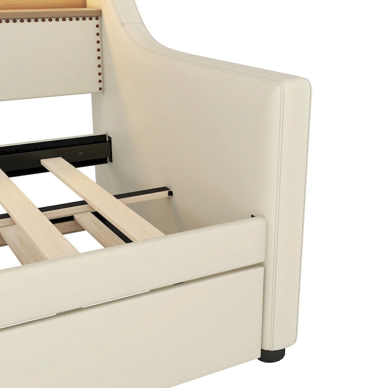 Letto a una piazza imbottito con letto estraibile e LED