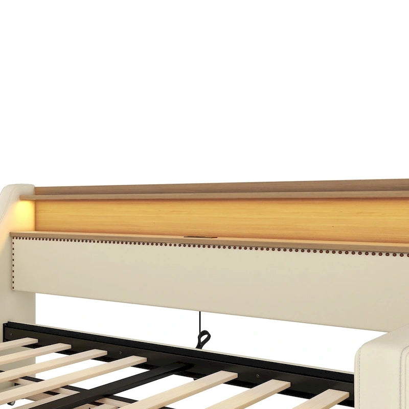 Letto a una piazza imbottito con letto estraibile e LED