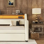 Letto a una piazza imbottito con letto estraibile e LED