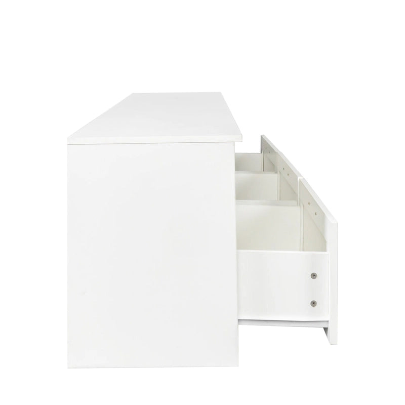 Mobile porta TV bianco da 70" con ripiani aperti e cassetti per il soggiorno