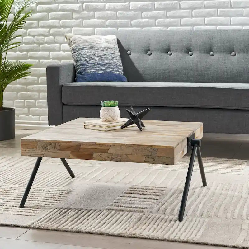 Tavolino da caffè di design moderno fatto a mano da 18,75 con piano in legno e gambe uniche a forma di V