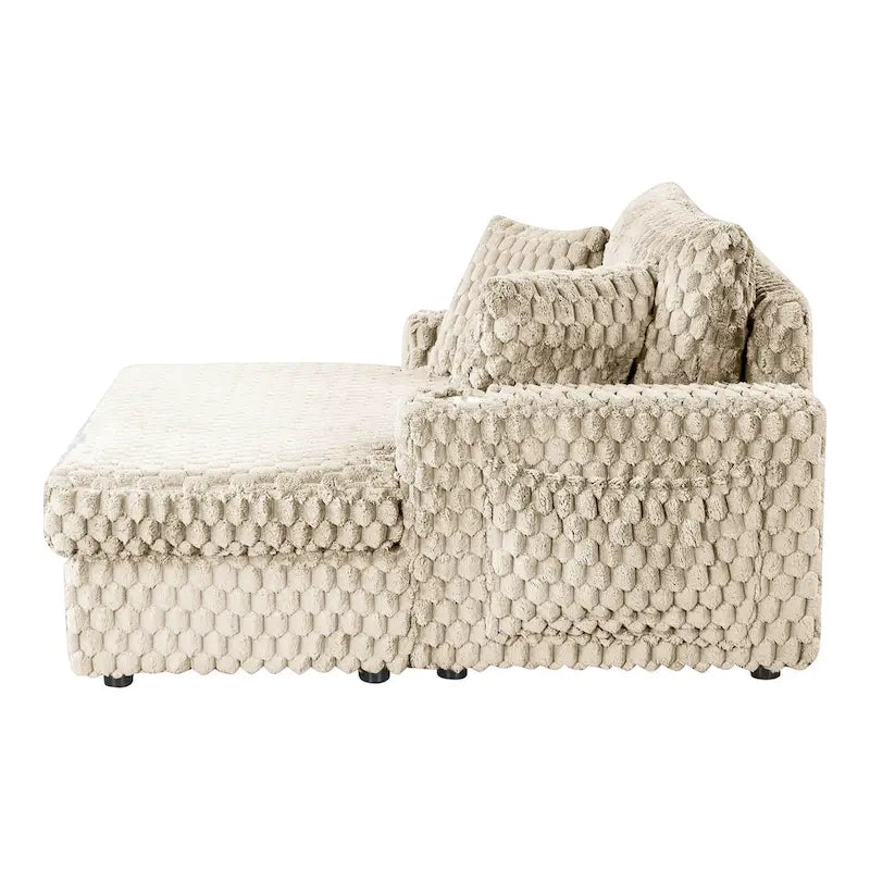 Chaise moderna imbottita con due braccioli e seduta oversize