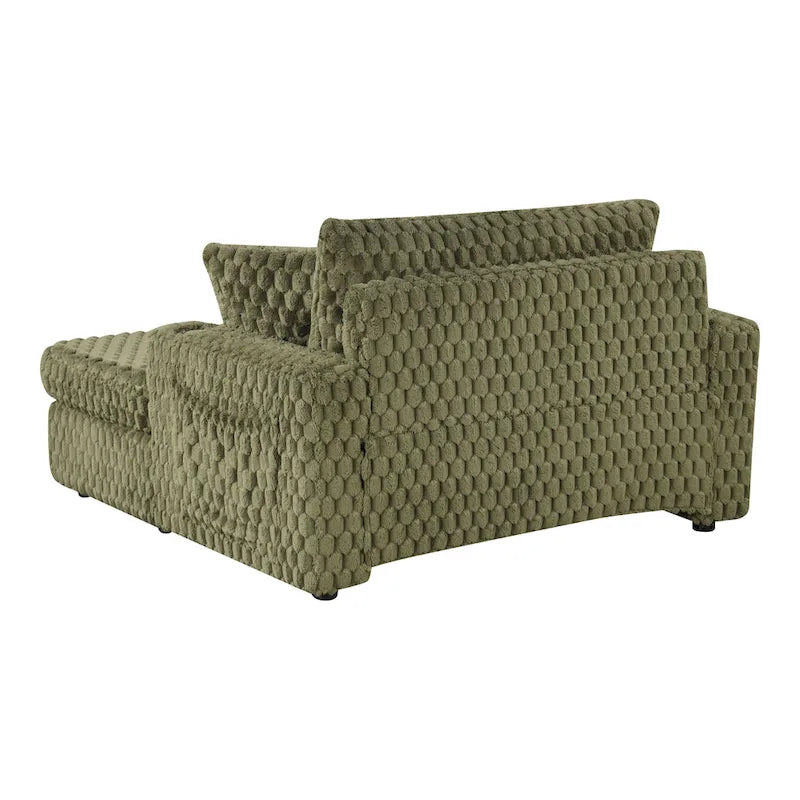 Chaise moderna imbottita con due braccioli e seduta oversize