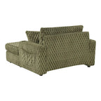 Chaise moderna imbottita con due braccioli e seduta oversize