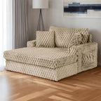 Chaise moderna imbottita con due braccioli e seduta oversize