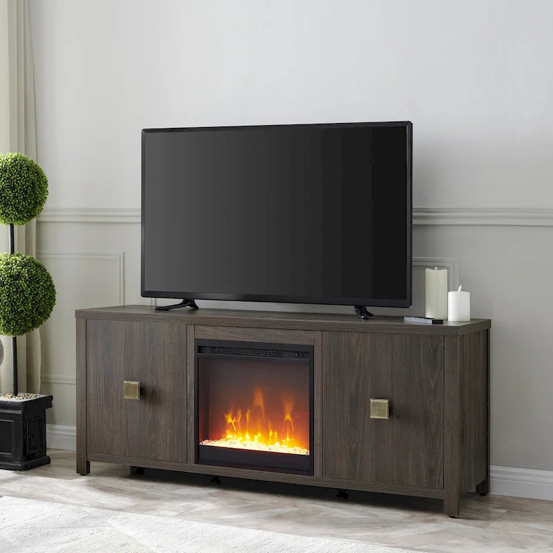Mobile TV da 58" con inserto camino a cristalli