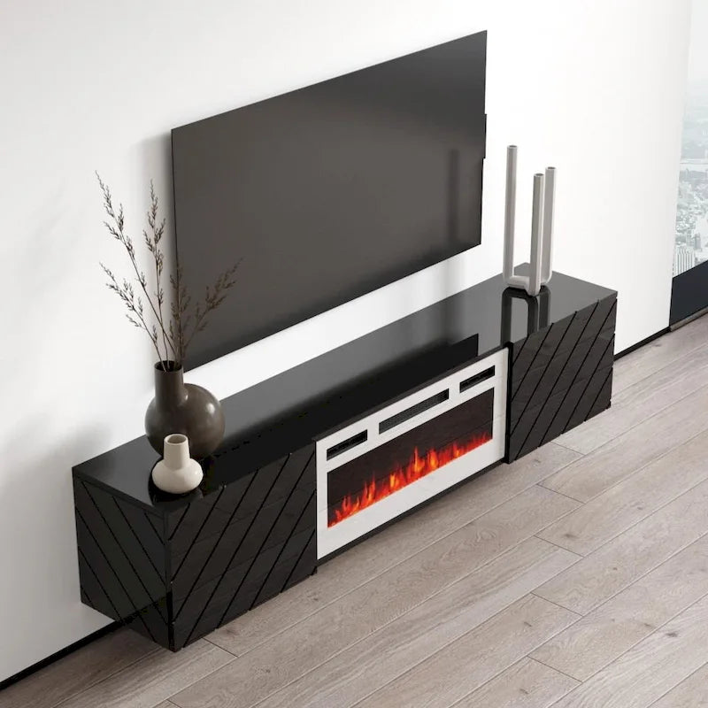 Caminetto elettrico a parete mobile TV moderno 72