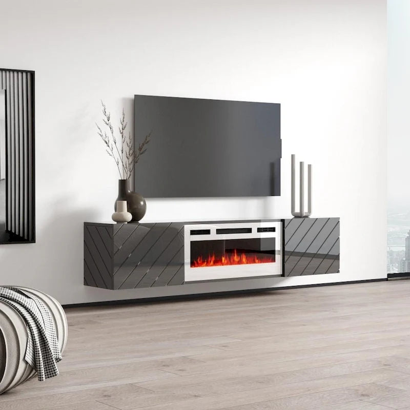 Caminetto elettrico a parete mobile TV moderno 72