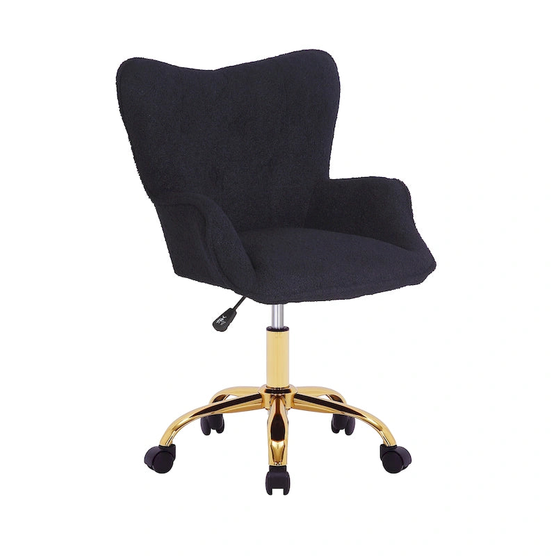 Sedia da Ufficio Girevole, Tessuto Teddy, Gambe Cromate Oro
