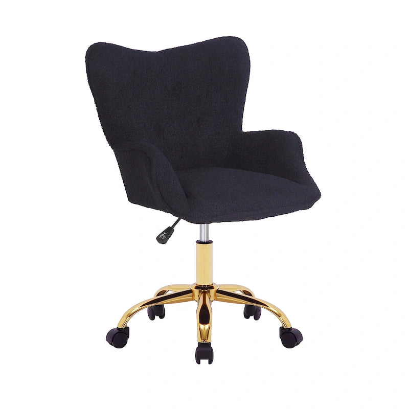 Sedia da Ufficio Girevole, Tessuto Teddy, Gambe Cromate Oro