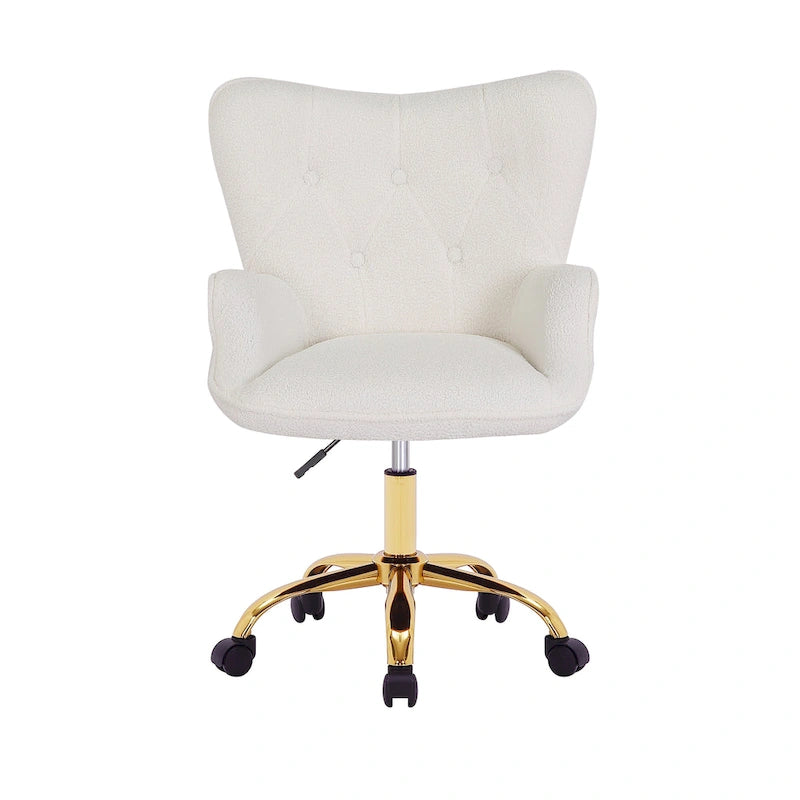 Sedia da Ufficio Girevole, Tessuto Teddy, Gambe Cromate Oro
