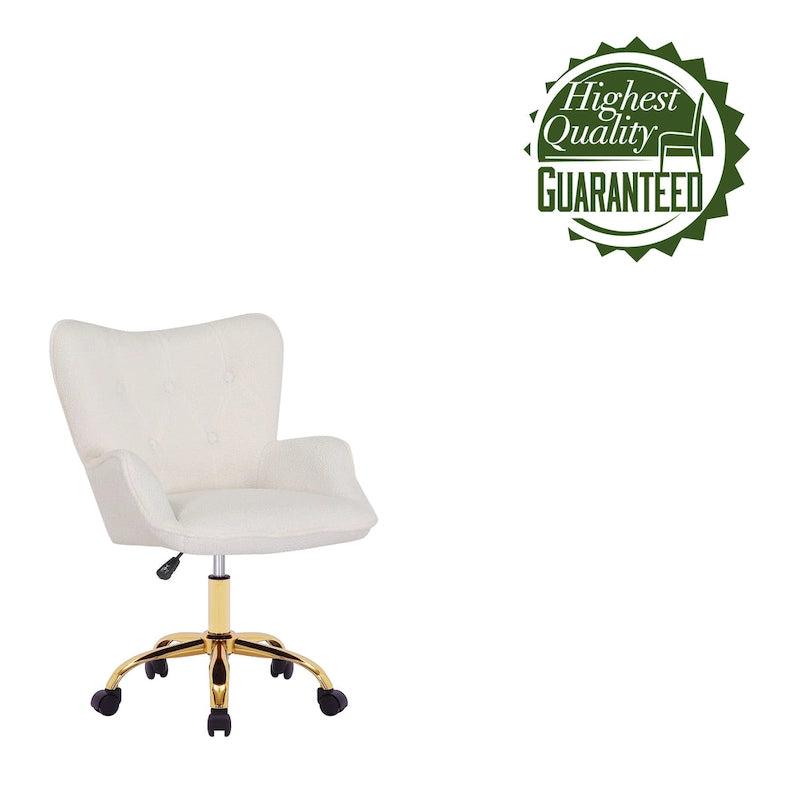 Sedia da Ufficio Girevole, Tessuto Teddy, Gambe Cromate Oro