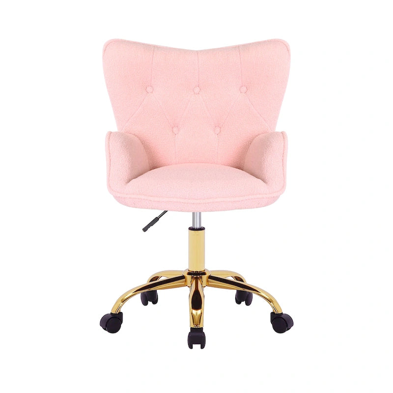 Sedia da Ufficio Girevole, Tessuto Teddy, Gambe Cromate Oro