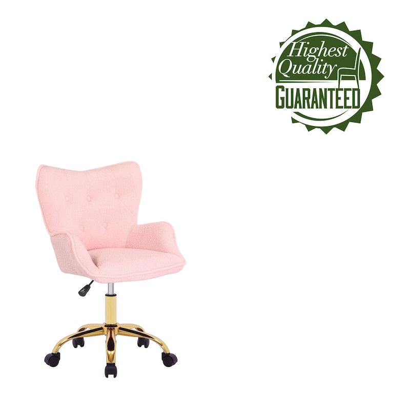 Sedia da Ufficio Girevole, Tessuto Teddy, Gambe Cromate Oro