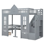 Letto a castello Twin-Over-Twin con tavolo convertibile, il letto a castello si trasforma in letto superiore e scrivania inferiore - Grigio