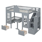 Letto a castello Twin-Over-Twin con tavolo convertibile, il letto a castello si trasforma in letto superiore e scrivania inferiore - Grigio