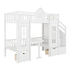 Letto a castello Twin-Over-Twin con tavolo convertibile, il letto a castello si trasforma in letto superiore e scrivania inferiore - Grigio