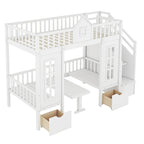 Letto a castello Twin-Over-Twin con tavolo convertibile, il letto a castello si trasforma in letto superiore e scrivania inferiore - Grigio