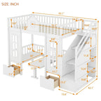 Letto a castello Twin-Over-Twin con tavolo convertibile, il letto a castello si trasforma in letto superiore e scrivania inferiore - Grigio