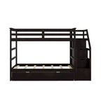 Letto a Castello Gemello con Letto Estraibile e 3 Gradini Contenitore, Espresso