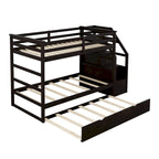 Letto a Castello Gemello con Letto Estraibile e 3 Gradini Contenitore, Espresso