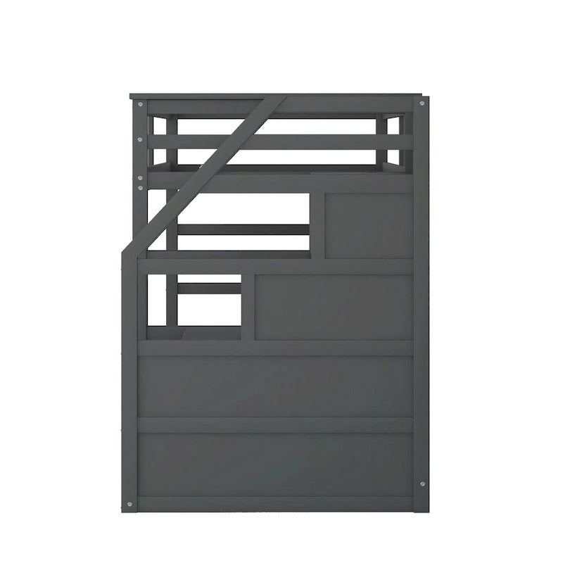 Letto a Castello Gemello con Letto Estraibile e 3 Gradini Contenitore, Espresso
