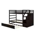 Letto a Castello Gemello con Letto Estraibile e 3 Gradini Contenitore, Espresso
