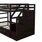 Letto a Castello Gemello con Letto Estraibile e 3 Gradini Contenitore, Espresso