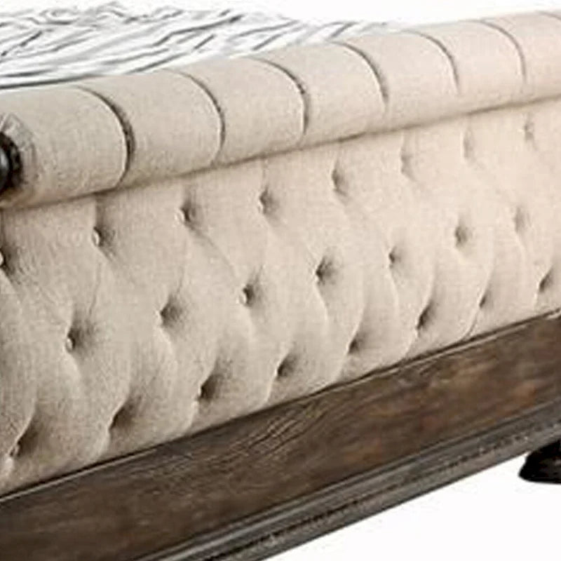 Letto California King con testiera e pediera a slitta, marrone e beige